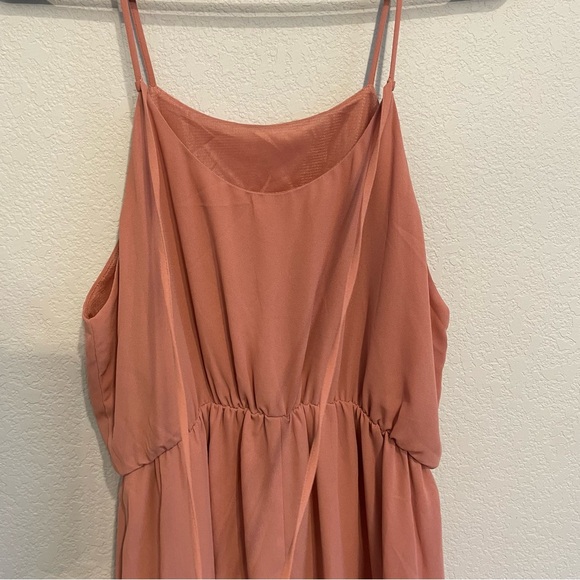 Lush Dusty Rose Mini Dress Large Spaghetti Strap Flowy Babydoll Dress - Picture 10 of 11